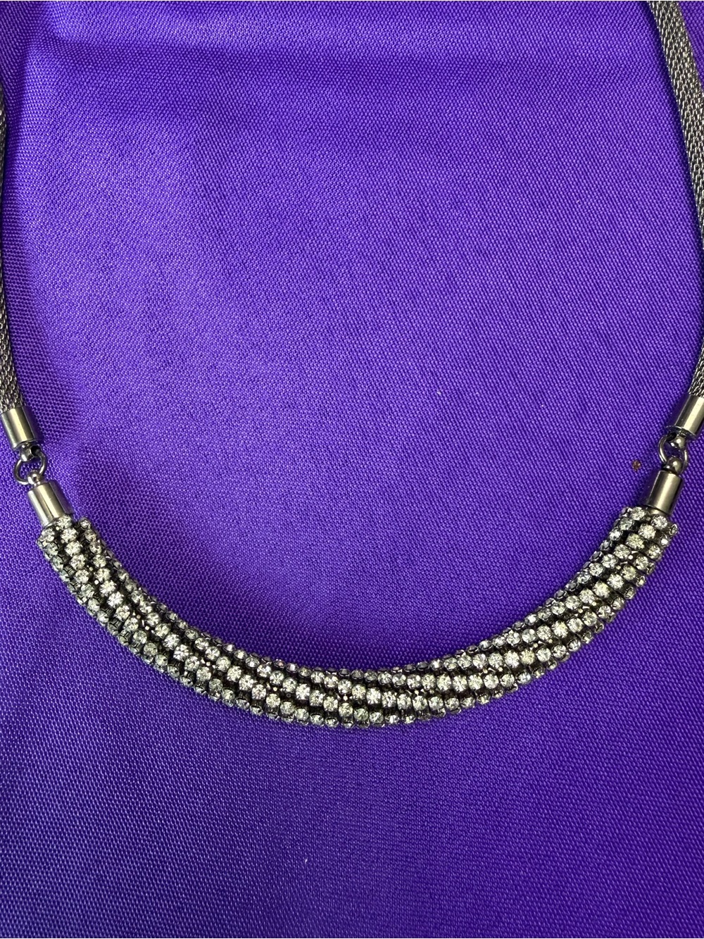Park Lane Silver Crystal Rhinestone Mesh Statement Necklace